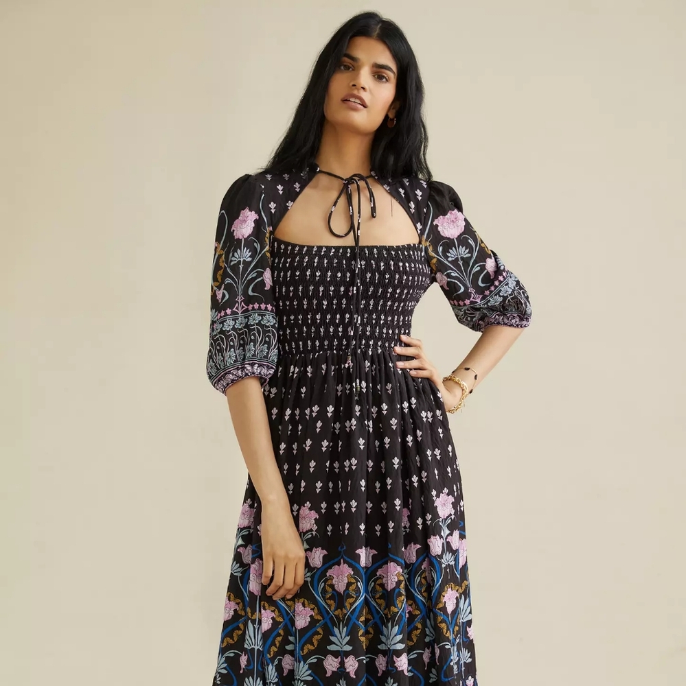 Anthropologie Dasha Smocked Midi Dress